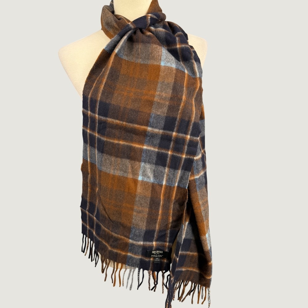 Todd Snyder New York by Joshua Ellis 100% Cashmere Scarf Plaid 68x12 Fringe